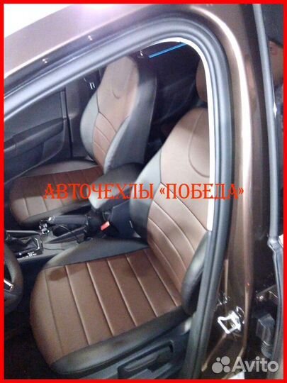 Чехлы Skoda Octavia A7 из экокожи чёрно-шоколадные