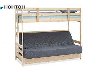 Двухъярусная кровать массив с диван-кроватью велюр