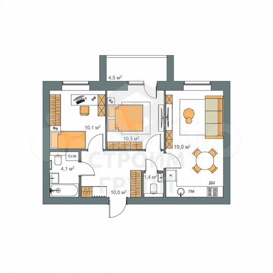 2-к. квартира, 57,3 м², 4/9 эт.