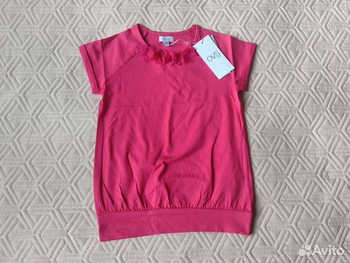 Новая нарядная футболка 116 OVS малиновая девочки