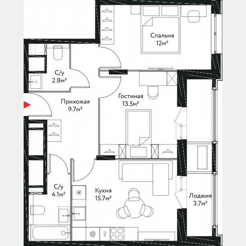 2-к. квартира, 62,5 м², 17/17 эт.