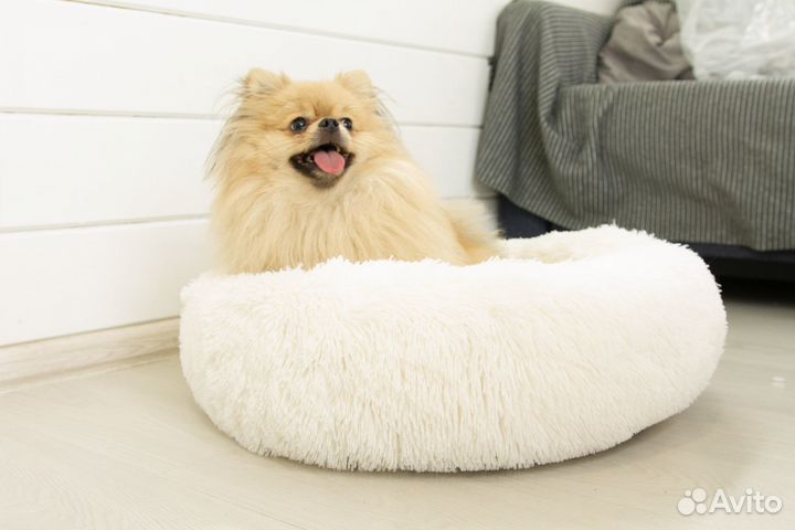 Мягкая круглая лежанка для собак и кошек