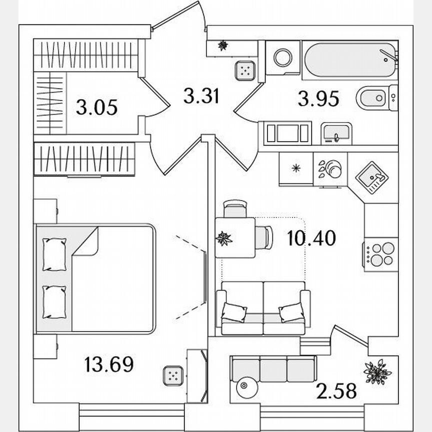 1-к. квартира, 35,7 м², 4/14 эт.