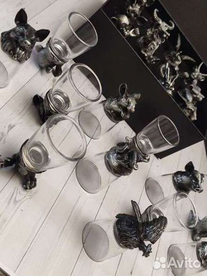 Подарочный набор рюмки-перевёртыши 12 зверушек