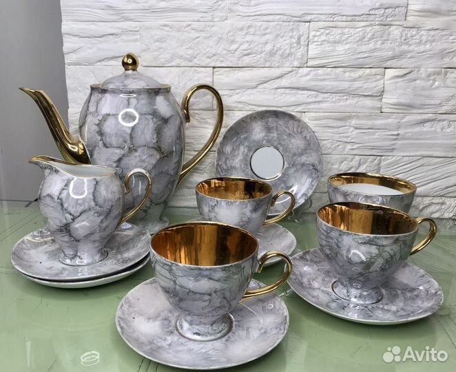 Сервиз чайный Польша перламутр позолота