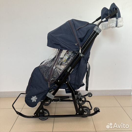 Коляска санки Кидс 3-3с синие