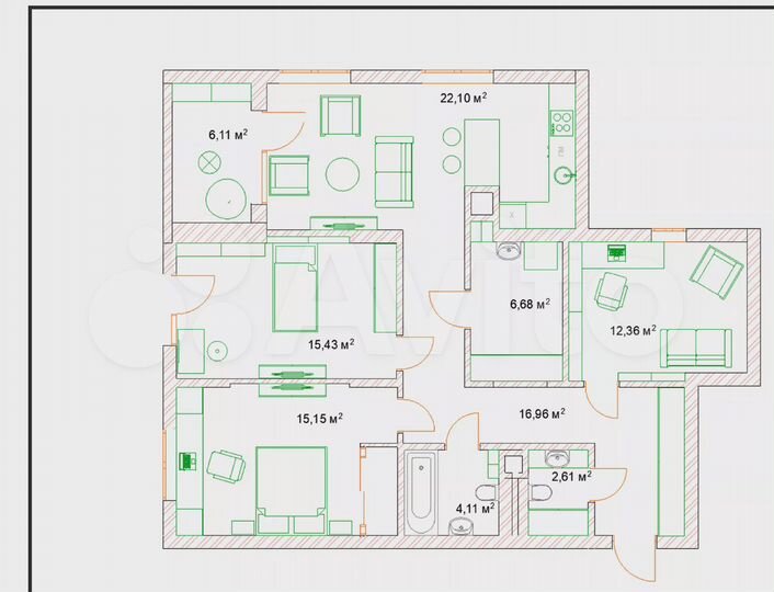 2-к. квартира, 104,3 м², 2/5 эт.