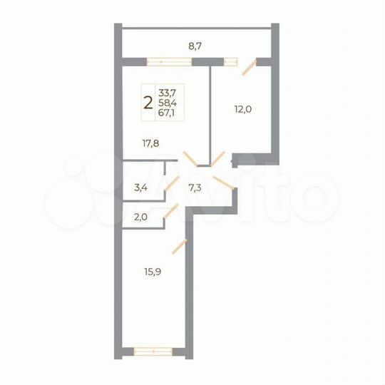 2-к. квартира, 67,1 м², 2/4 эт.