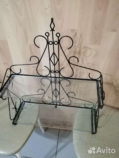 Полка кованая настенная подвесная металл+стекло