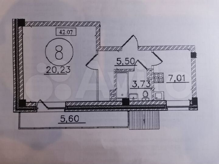 1-к. квартира, 42,1 м², 2/3 эт.