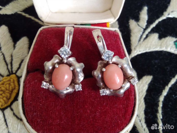 Серьги с кораллами винтаж СССР