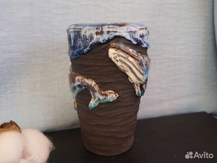 Кружка керамическая Пара китов ручная работа