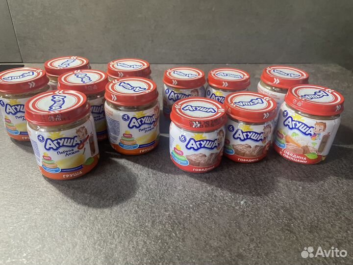 Агуша мясное пюре, фруктовое пюре