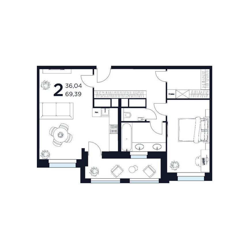 2-к. квартира, 69,4 м², 1/15 эт.