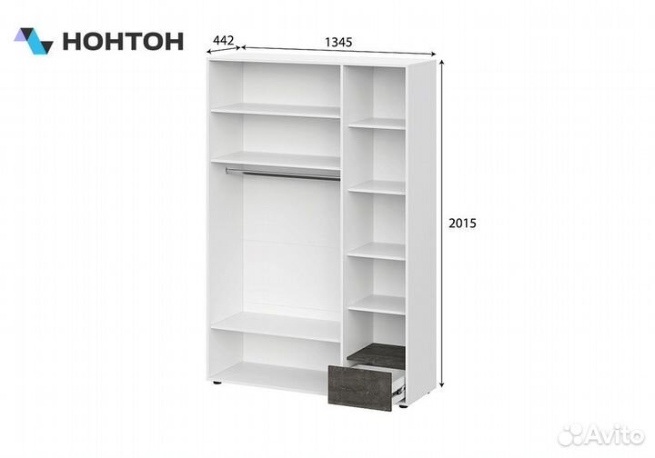 Шкаф 3х-створчатый комбинированный Анри белый текс