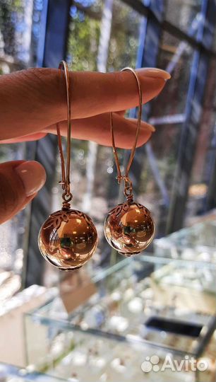 Золотые серьги шары, большие серьги