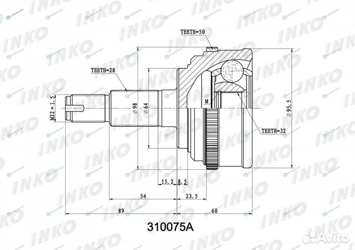310075A шрус внешний 2832 ABS 50