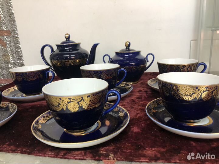Сервиз чайный лфз кобальт СССР