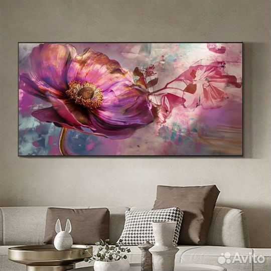 Картина маслом фиолетовый цветок Ручная работа
