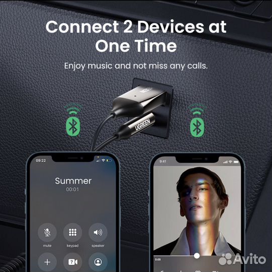 Авто адаптер Bluetooth 5.3 ugreen, серебро