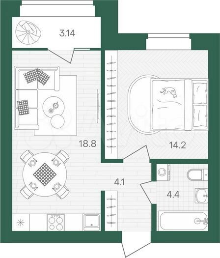1-к. квартира, 44,6 м², 10/10 эт.