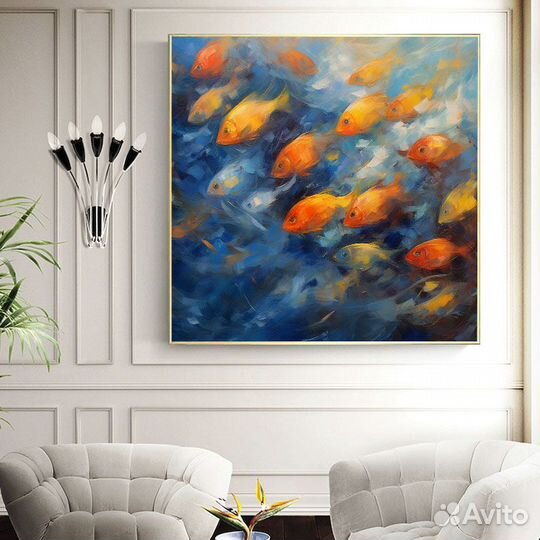 Картина маслом с рыбами