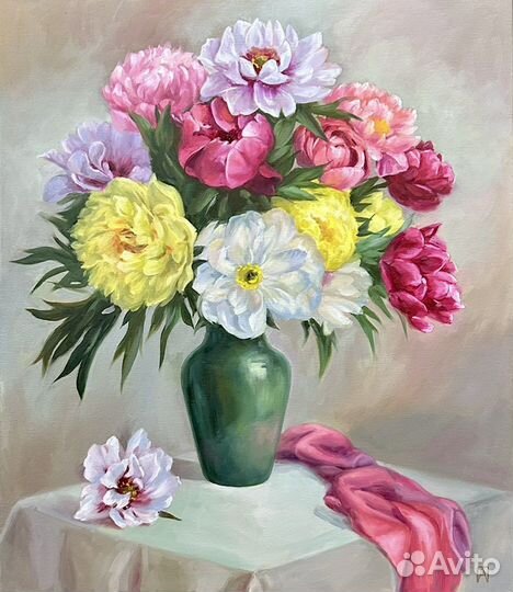 Букет Пионов Картина маслом 70 на 60