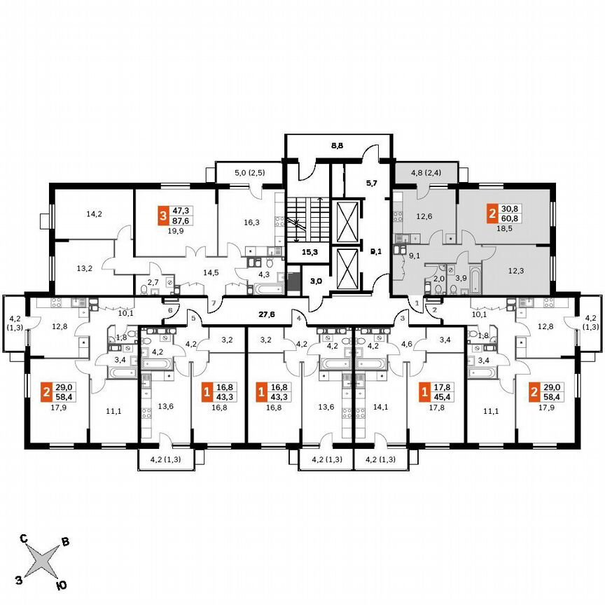 2-к. квартира, 58,4 м², 20/22 эт.
