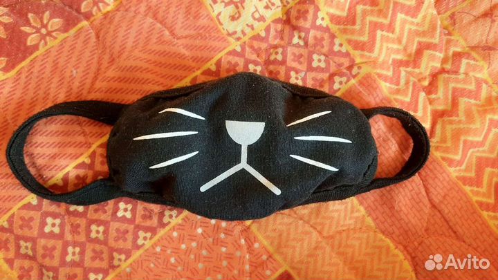 Маска рот котика на лицо чёрная
