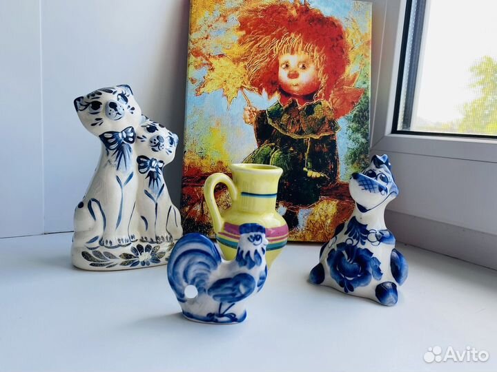 Керамические статуэтки гжель дракон петух