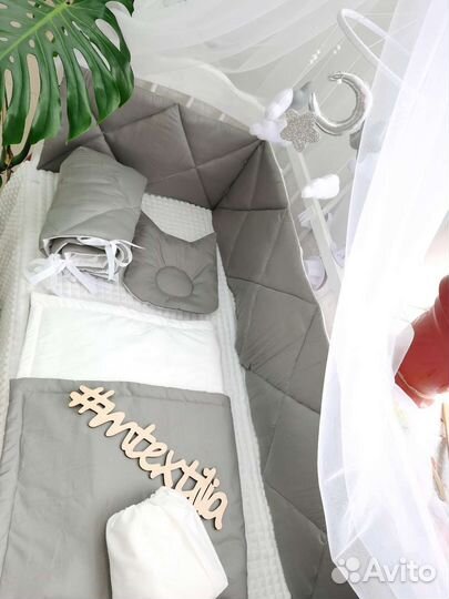 Комплект в Кроватку плоские бортики сатин