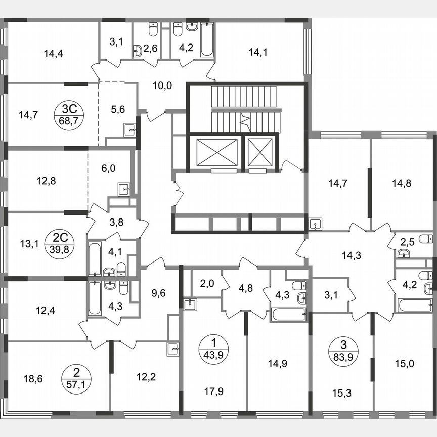 3-к. квартира, 68,7 м², 14/17 эт.