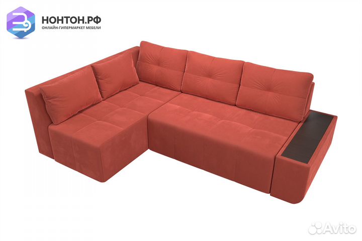 Диван угловой пума Амадэус микровельвет коралловый