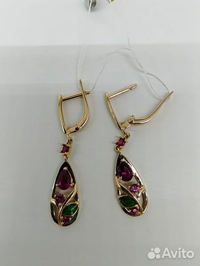 Серьги красное золото 585 с фианитами