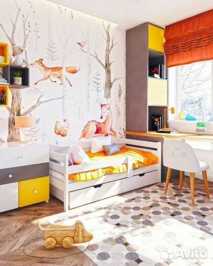 Кроватка для малыша софа из натурального дерева с