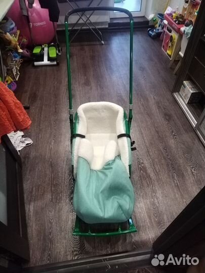 Детские санки коляска с колесами бу