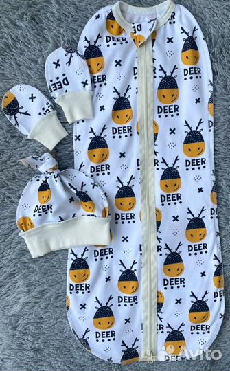 Новый комплект: Пеленка Кокон, шапочка, царапки