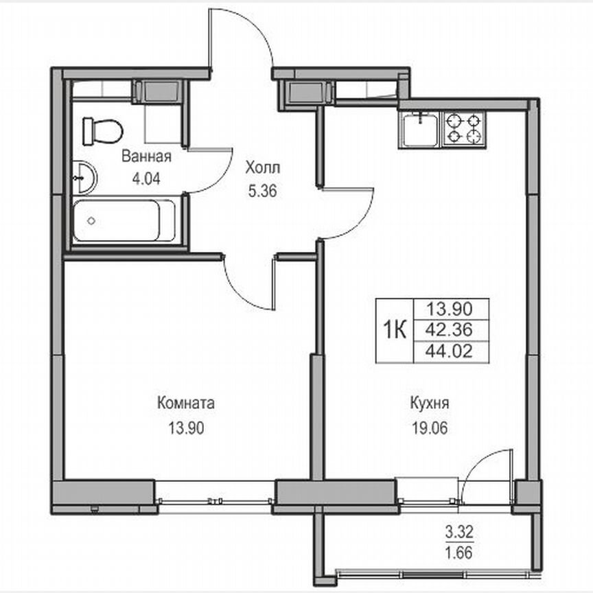 1-к. квартира, 44 м², 3/23 эт.