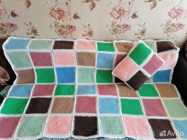 Плед детский вязаный с подушкой новый