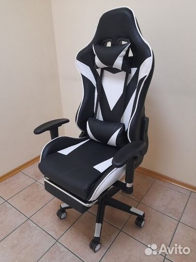 Кресло геймерское игровое с подставкой экокожа