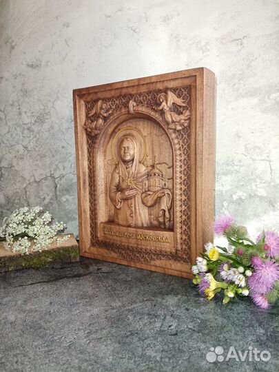 Деревянная Икона Матрона Московская-Роспись Золото