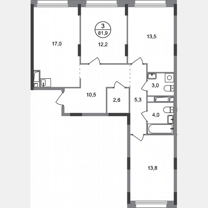 3-к. квартира, 81,9 м², 6/17 эт.