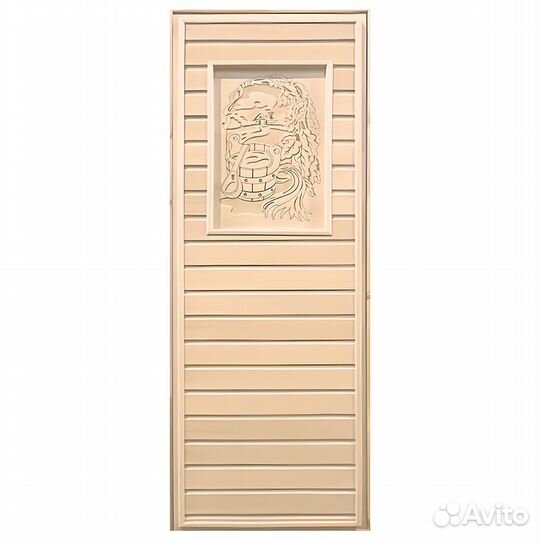 Дверь для Бани глухая липа с рисунком (коробка Лис