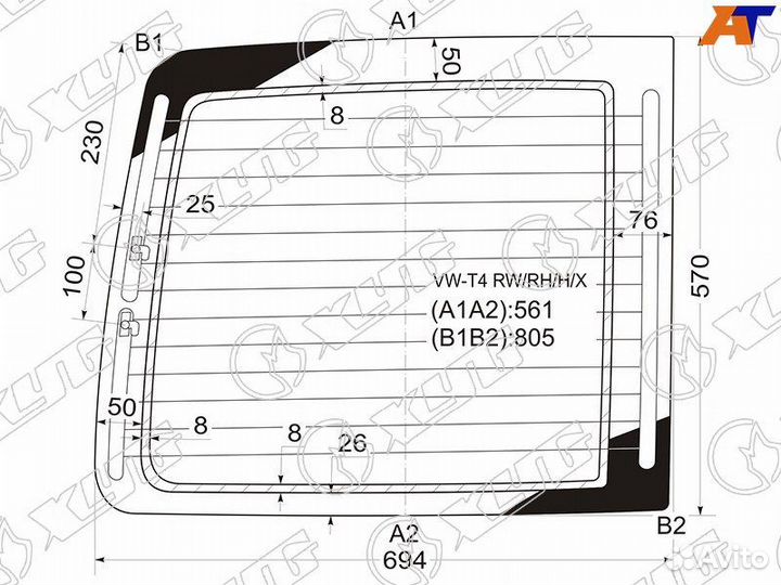 Стекло двери багажника правое VW Transporter T4