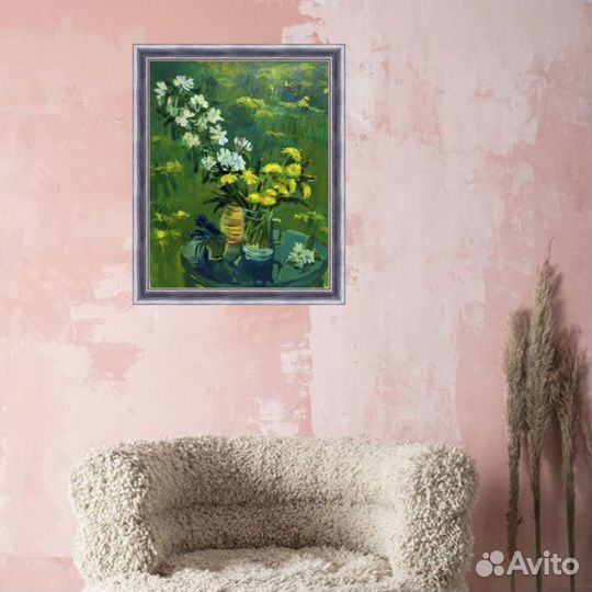 Картина маслом Цветы весенние Одуванчики