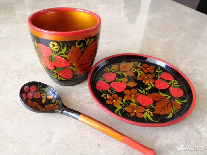 Чашка, блюдце, ложка. Хохлома. СССР