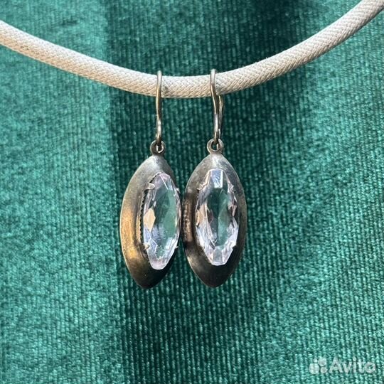 Серьги серебряные 875 проба клеймо с камнем