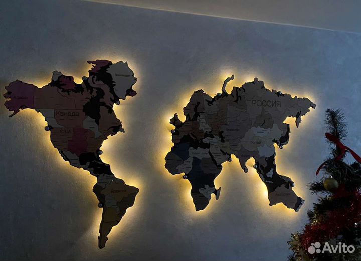 Деревянная карта мира на стену