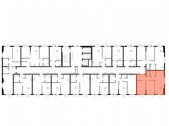 2-к. квартира, 56,8 м², 23/25 эт.