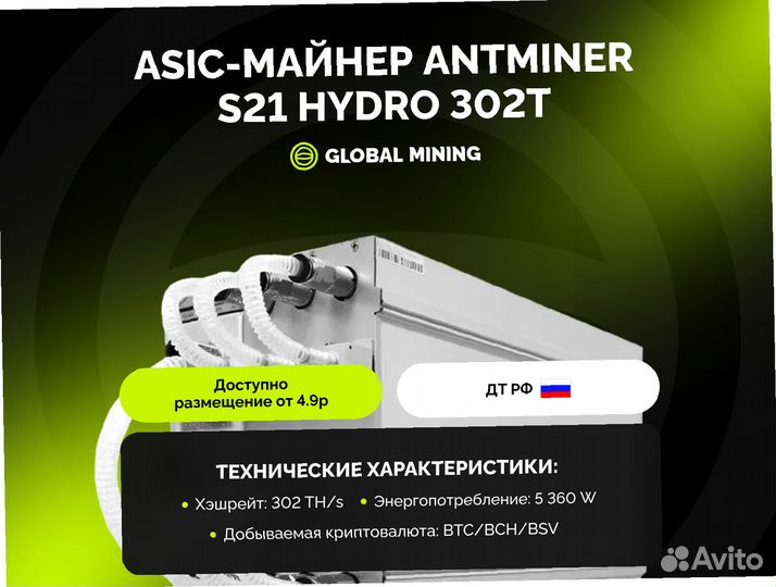 Bitmain Antminer S19 Hydro 158TH/s с гтд РФ